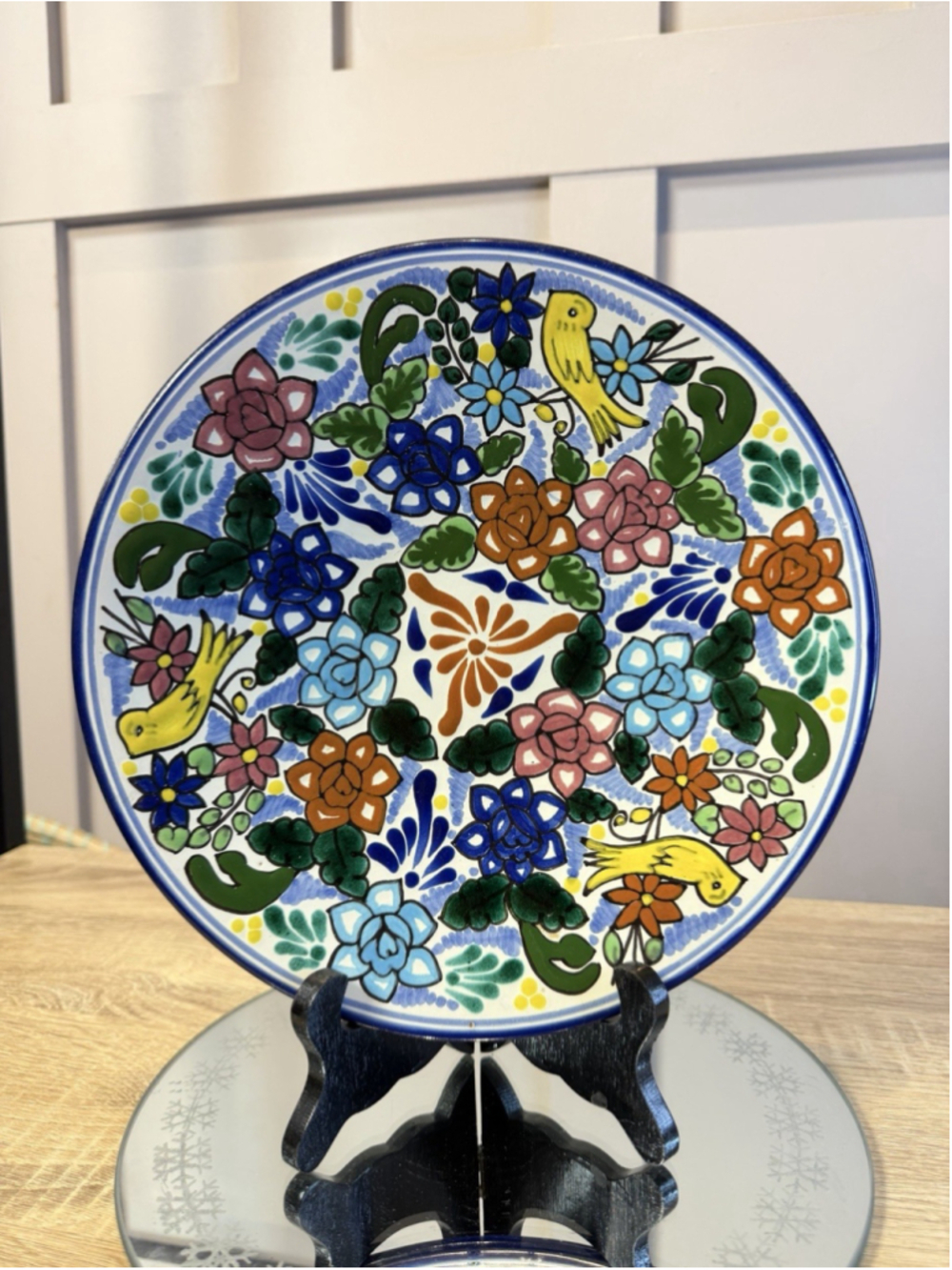 Vintage Talavera Hand Painted Pottery Plate Tlaxcala Mexico La Corona Crown 10”